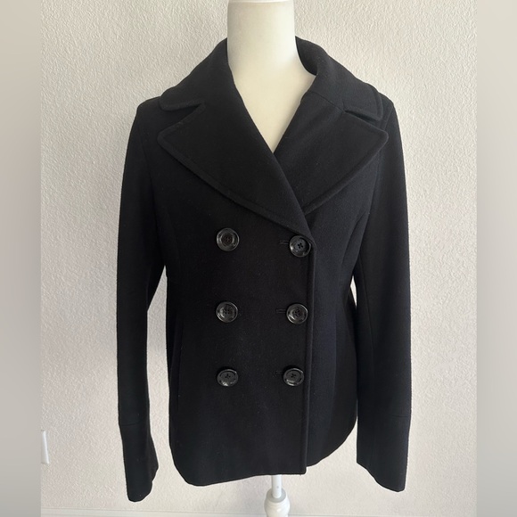 Michael Kors Wool Blended Double Breasted Black Pea Coat in Medium - Picture 1 of 7